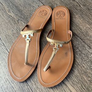 Tory Burch T-strap sandals size 10 brown tan gold
